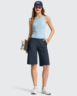 G4Free - Ribbed Bermuda High-Waist Knee Length Shorts 11'' -GF26E763A001F-XS
