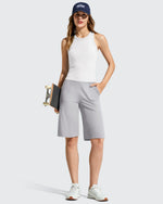 G4Free - Ribbed Bermuda High-Waist Knee Length Shorts 11'' -GF26E763A001F-XS