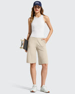 G4Free - Ribbed Bermuda High-Waist Knee Length Shorts 11'' -GF26E763A001F-XS