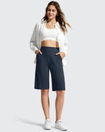 G4Free - Ribbed Bermuda High-Waist Knee Length Shorts 11'' -GF26E763A001F-XS