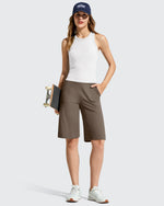 G4Free - Ribbed Bermuda High-Waist Knee Length Shorts 11'' -GF26E763A001F-XS