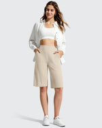 G4Free - Ribbed Bermuda High-Waist Knee Length Shorts 11'' -GF26E763A001F-XS