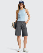 G4Free - Ribbed Bermuda High-Waist Knee Length Shorts 11'' -GF26E763A001F-XS