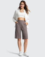 G4Free - Ribbed Bermuda High-Waist Knee Length Shorts 11'' -GF26E763A001F-XS