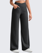 G4Free - Ribbed Cross High-Waist Wide Leg Pants -GF25J505AF-XS