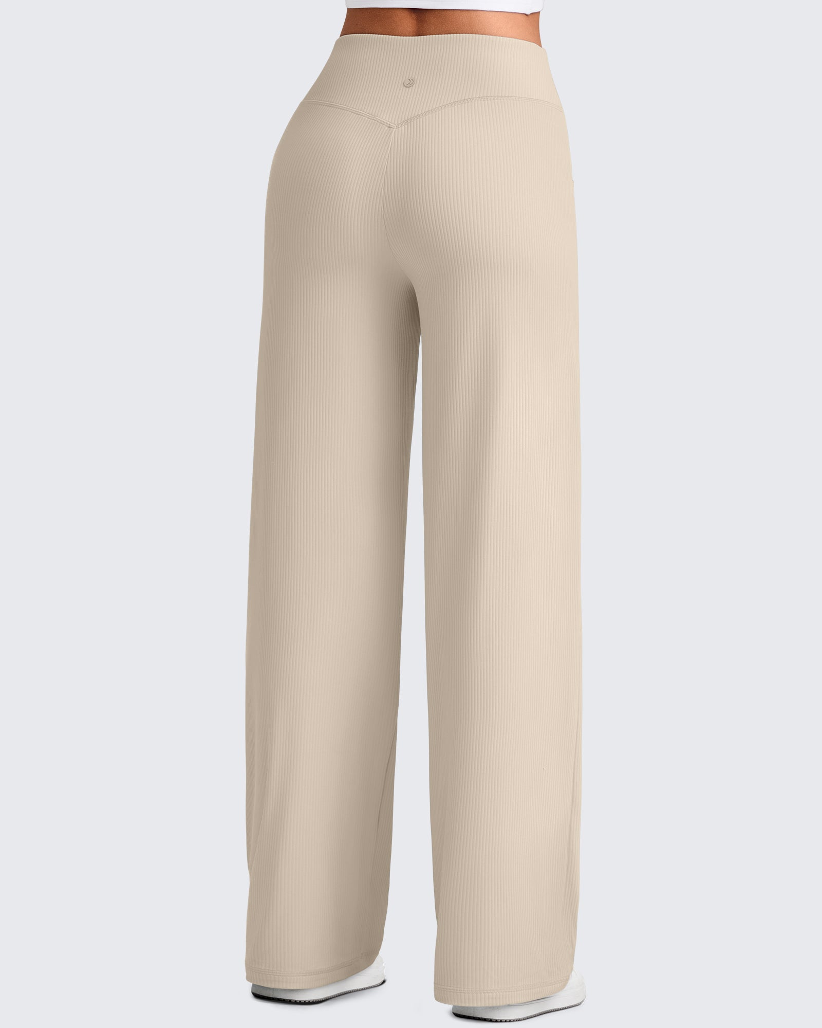 G4Free - Ribbed Cross High-Waist Wide Leg Pants -GF25J505AF-XS