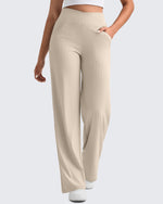 G4Free - Ribbed Cross High-Waist Wide Leg Pants -GF25J505AF-XS
