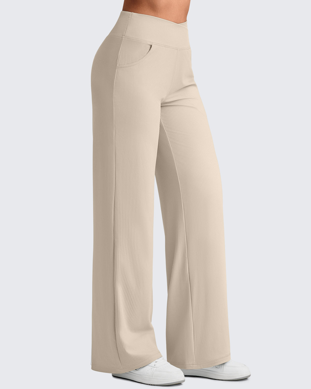 G4Free - Ribbed Cross High-Waist Wide Leg Pants -GF25J505AF-XS