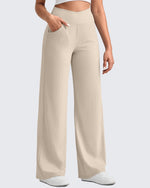 G4Free - Ribbed Cross High-Waist Wide Leg Pants -GF25J505AF-XS