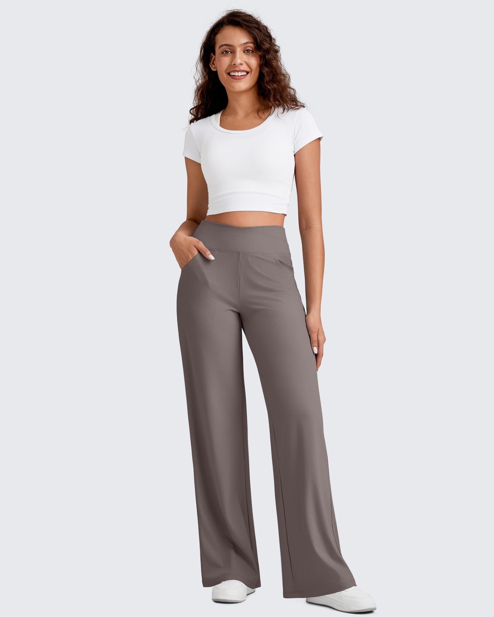 G4Free - Ribbed Cross High-Waist Wide Leg Pants -GF25J505AF-XS