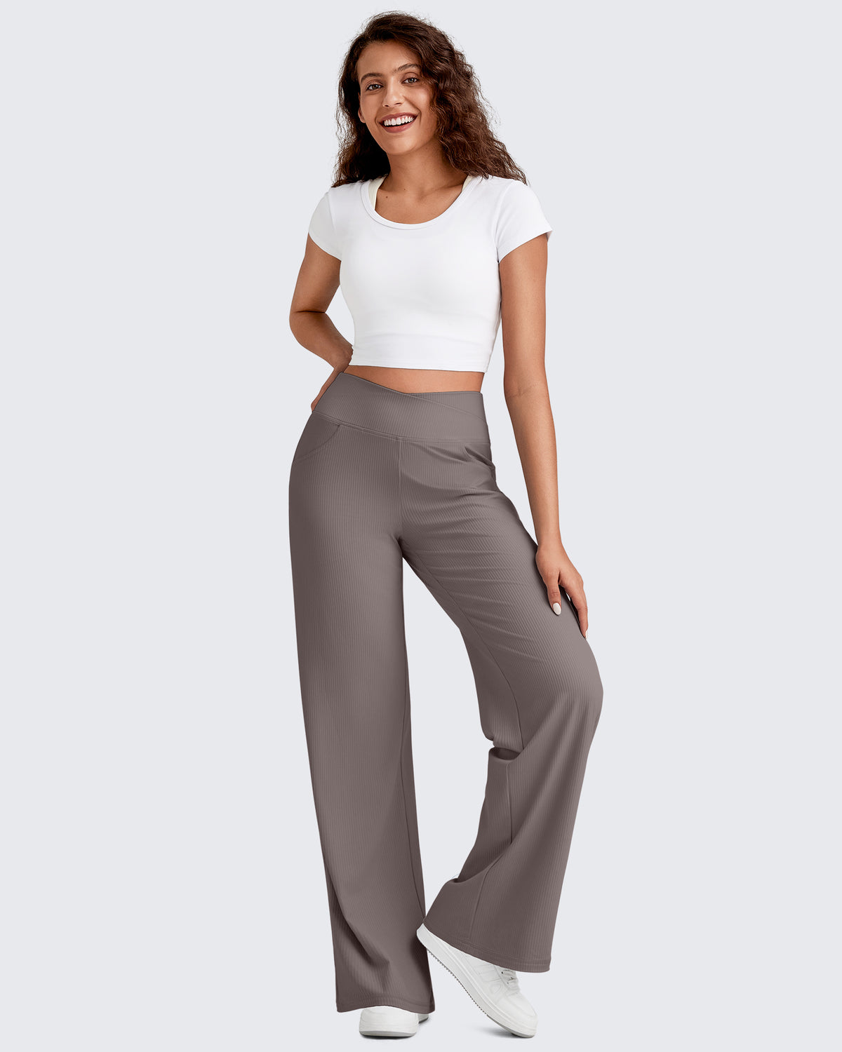 G4Free - Ribbed Cross High-Waist Wide Leg Pants -GF25J505AF-XS