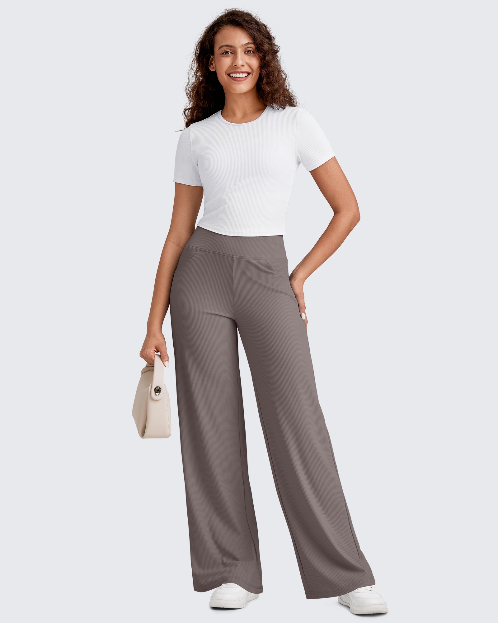 G4Free - Ribbed Cross High-Waist Wide Leg Pants -GF25J505AF-XS