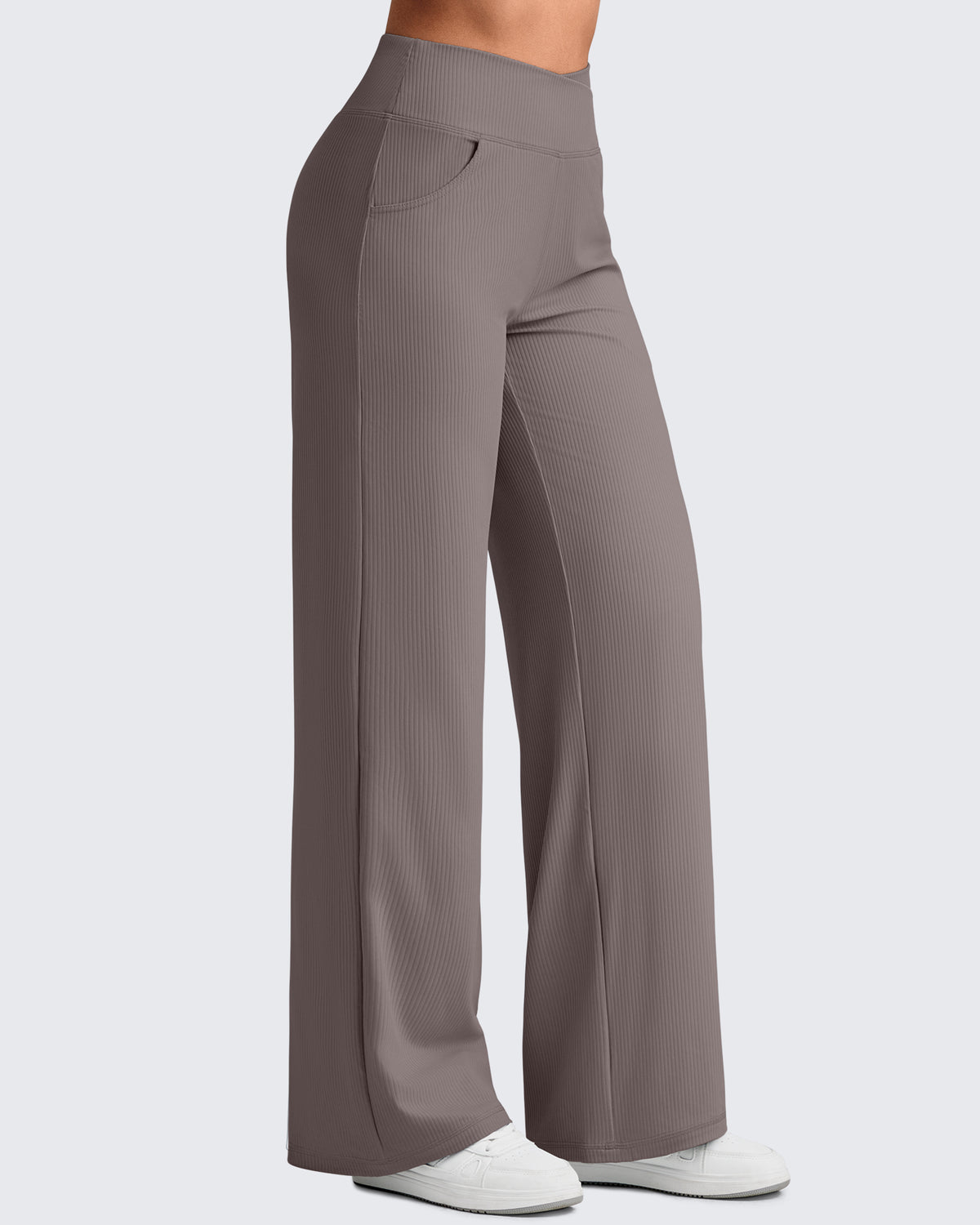 G4Free - Ribbed Cross High-Waist Wide Leg Pants -GF25J505AF-XS