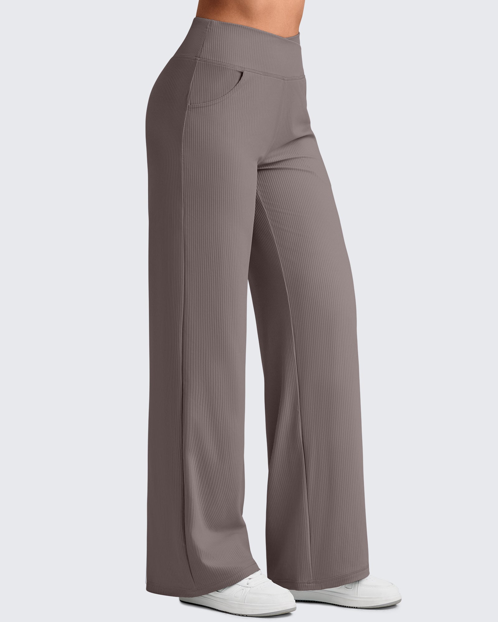 G4Free - Ribbed Cross High-Waist Wide Leg Pants -GF25J505AF-XS