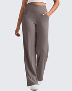 G4Free - Ribbed Cross High-Waist Wide Leg Pants -GF25J505AF-XS