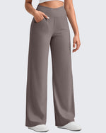 G4Free - Ribbed Cross High-Waist Wide Leg Pants -GF25J505AF-XS