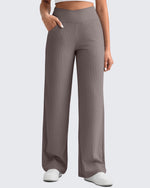 G4Free - Ribbed Cross High-Waist Wide Leg Pants -GF25J505CF-XS