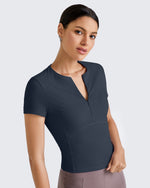 G4Free - Ribbed Half Zip Slim Work Out Short Sleeve -GF25K332AA-S
