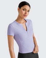 G4Free - Ribbed Half Zip Slim Work Out Short Sleeve -GF25K332AA-S