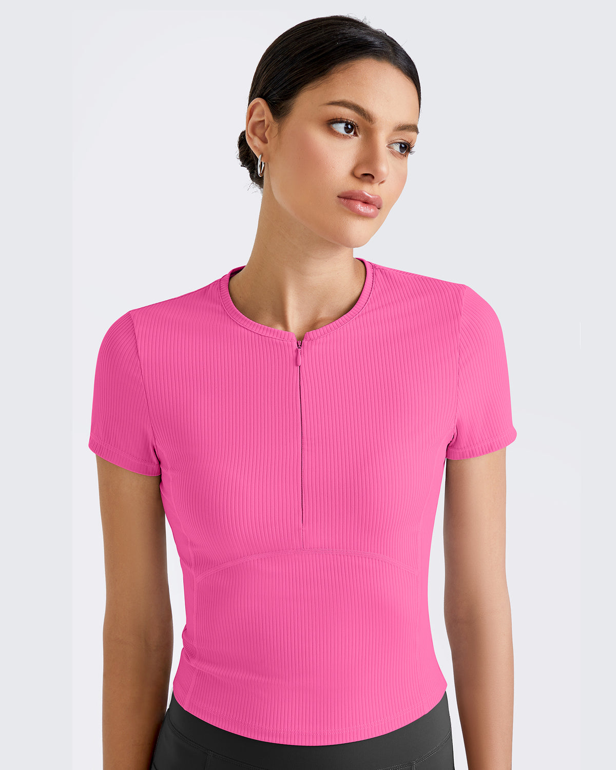 G4Free - Ribbed Half Zip Slim Work Out Short Sleeve -GF25K332AA-S