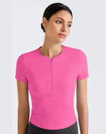 G4Free - Ribbed Half Zip Slim Work Out Short Sleeve -GF25K332AA-S