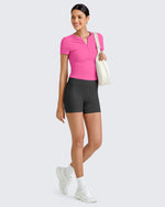 G4Free - Ribbed Half Zip Slim Work Out Short Sleeve -GF25K332AA-S