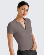G4Free - Ribbed Half Zip Slim Work Out Short Sleeve -GF25K332AA-S
