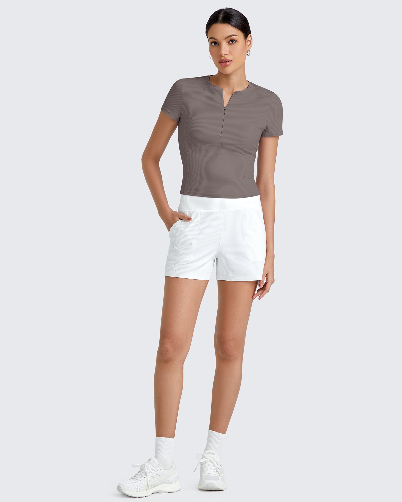 G4Free - Ribbed Half Zip Slim Work Out Short Sleeve -GF25K332AA-S