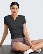 G4Free - Ribbed Half Zip Slim Work Out Short Sleeve -GF25K332AA-S