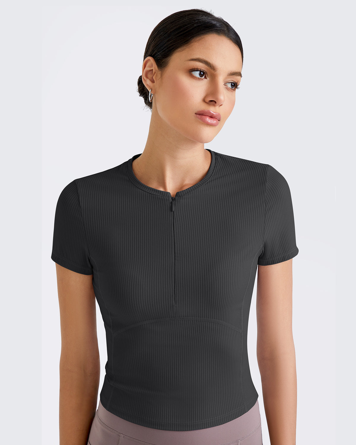 G4Free - Ribbed Half Zip Slim Work Out Short Sleeve -GF25K332AA-S