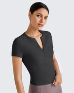 G4Free - Ribbed Half Zip Slim Work Out Short Sleeve -GF25K332AA-S