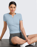 G4Free - Ribbed Half Zip Slim Work Out Short Sleeve -GF25K332AA-S
