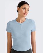 G4Free - Ribbed Half Zip Slim Work Out Short Sleeve -GF25K332AA-S
