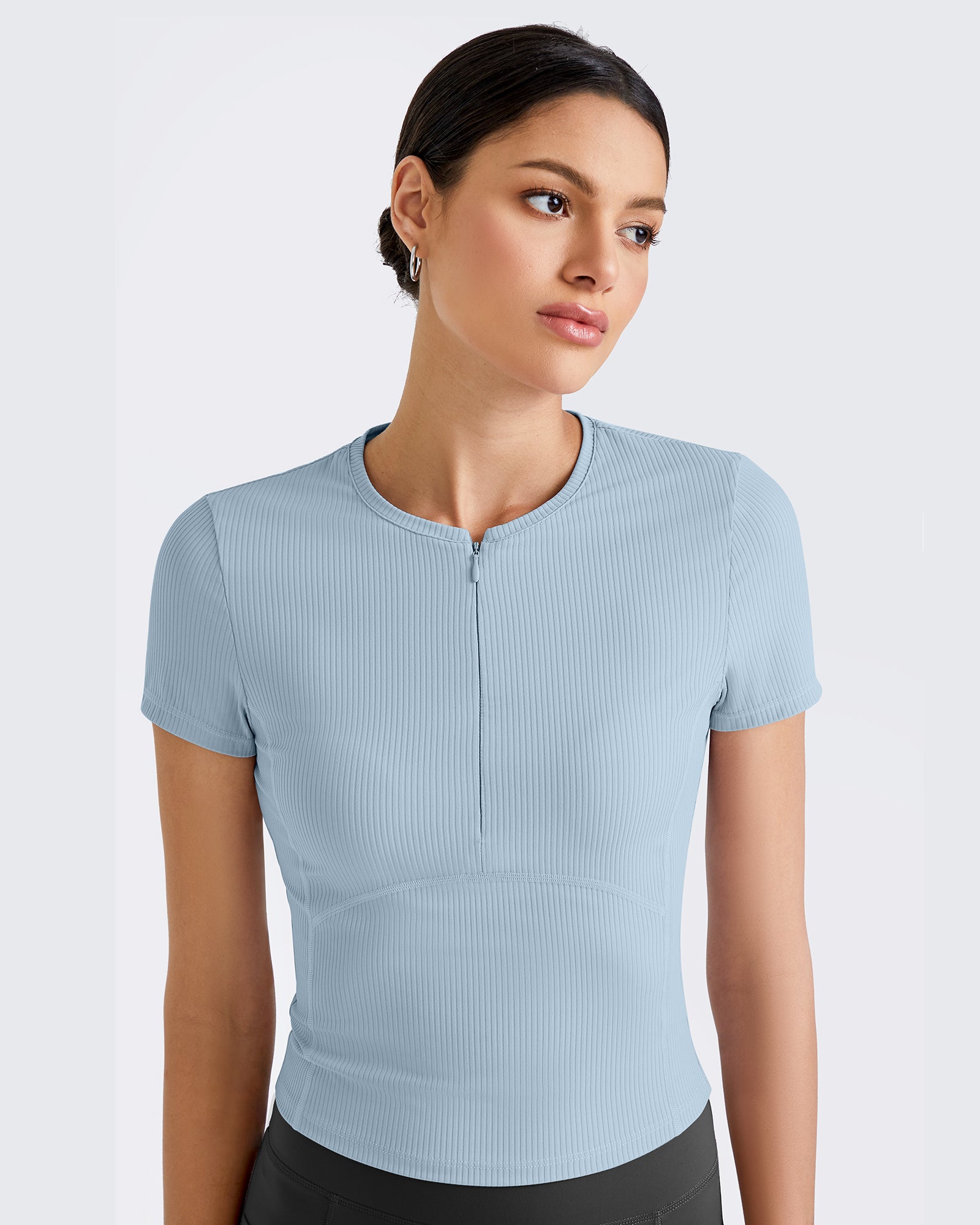 G4Free - Ribbed Half Zip Slim Work Out Short Sleeve -GF25K332AA-S