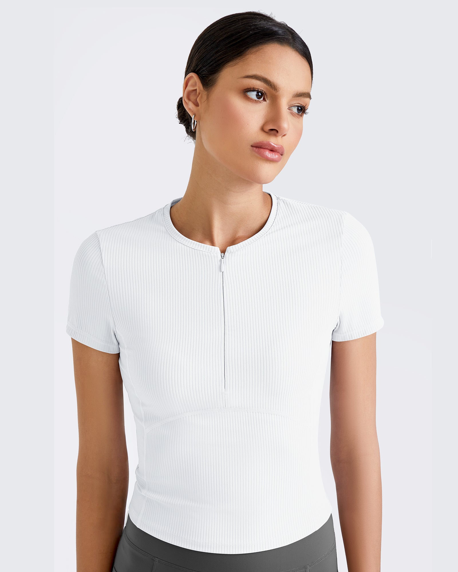 G4Free - Ribbed Half Zip Slim Work Out Short Sleeve -GF25K332AA-S