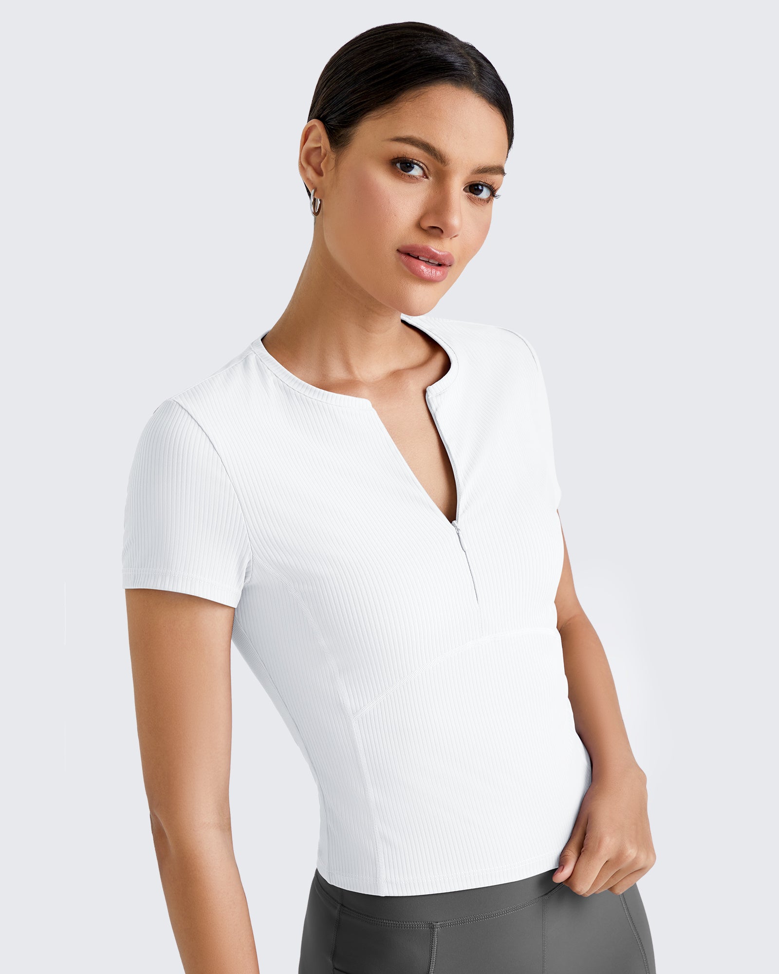 G4Free - Ribbed Half Zip Slim Work Out Short Sleeve -GF25K332AA-S