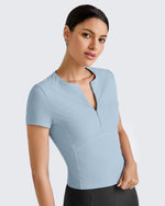 G4Free - Ribbed Half Zip Slim Work Out Short Sleeve -GF25K332AA-S