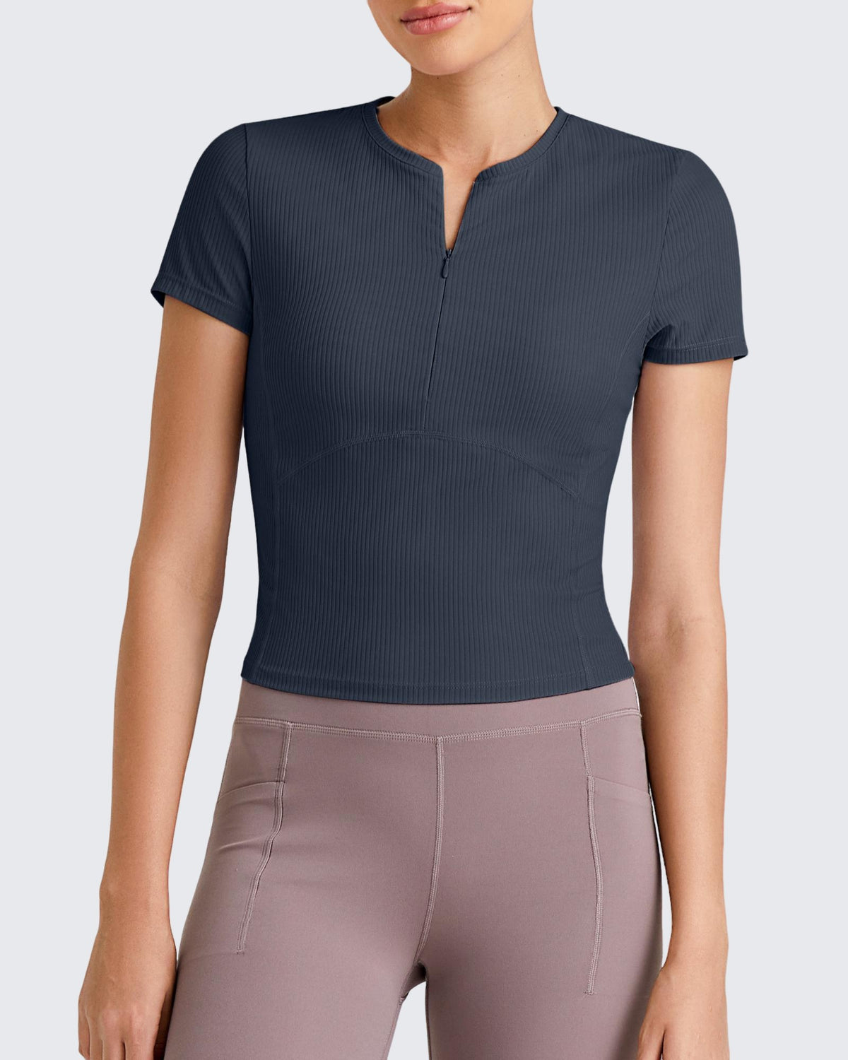 G4Free - Ribbed Half Zip Slim Work Out Short Sleeve -GF25K332AA-S