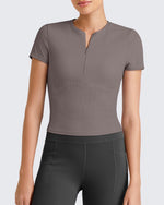 G4Free - Ribbed Half Zip Slim Work Out Short Sleeve -GF25K332CA-S