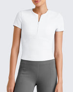 G4Free - Ribbed Half Zip Slim Work Out Short Sleeve -GF25K332DA-S