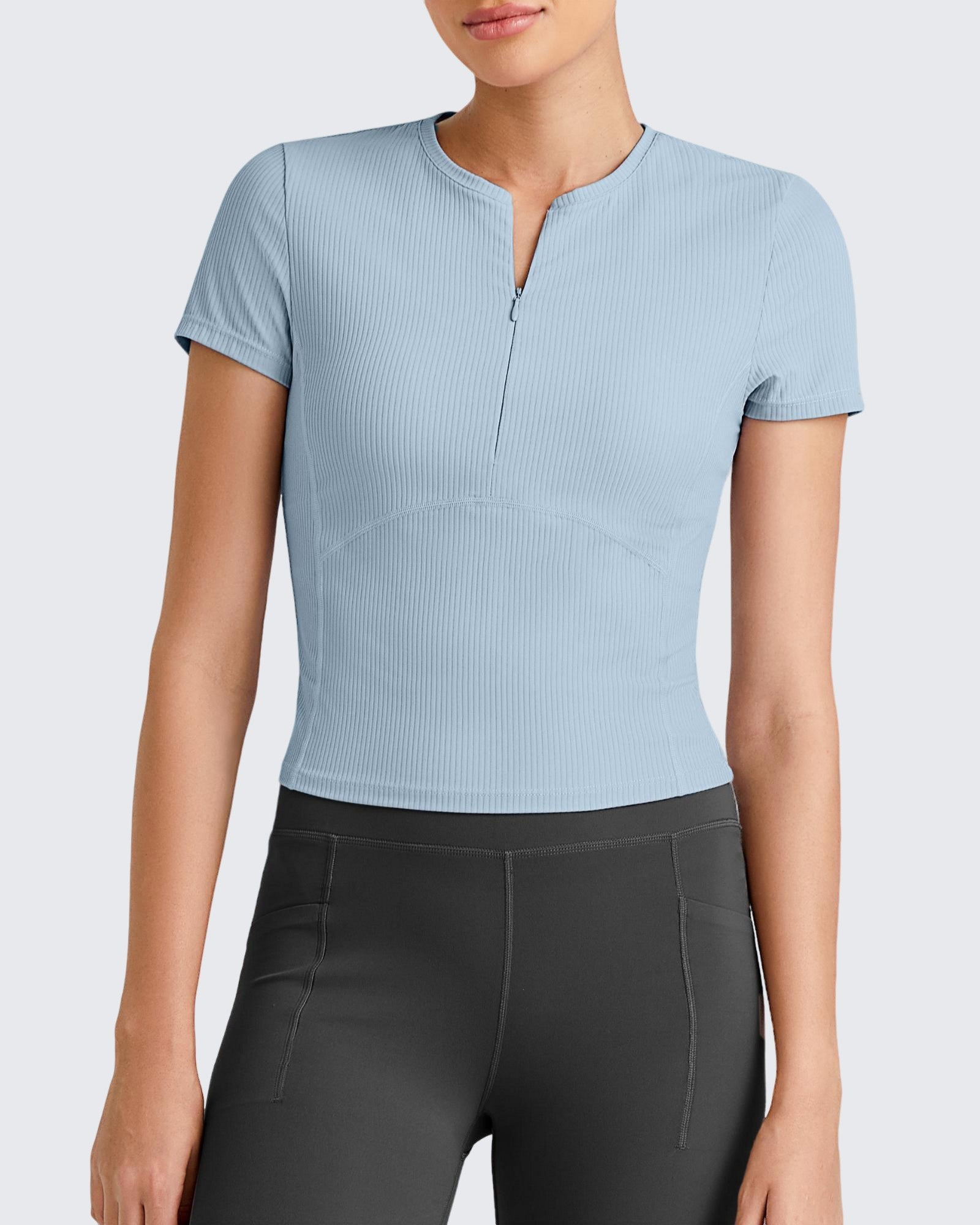 G4Free - Ribbed Half Zip Slim Work Out Short Sleeve -GF25K332EA-S