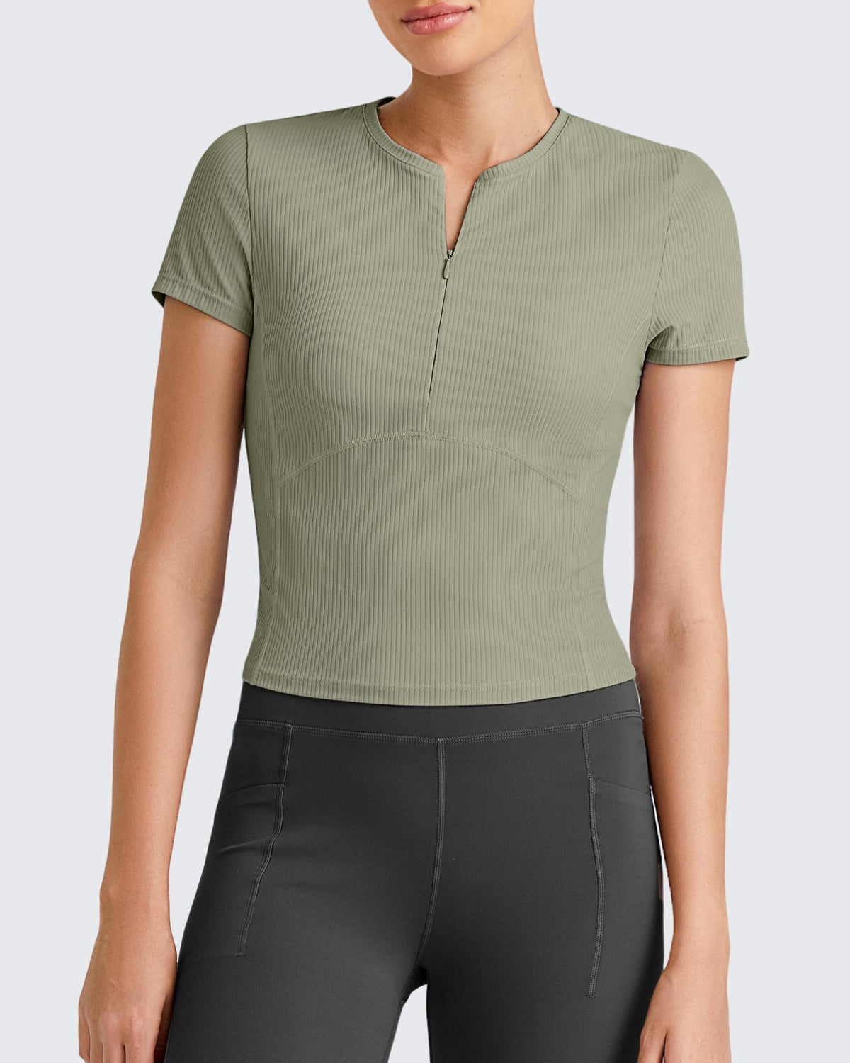 G4Free - Ribbed Half Zip Slim Work Out Short Sleeve -GF25K332HA-S