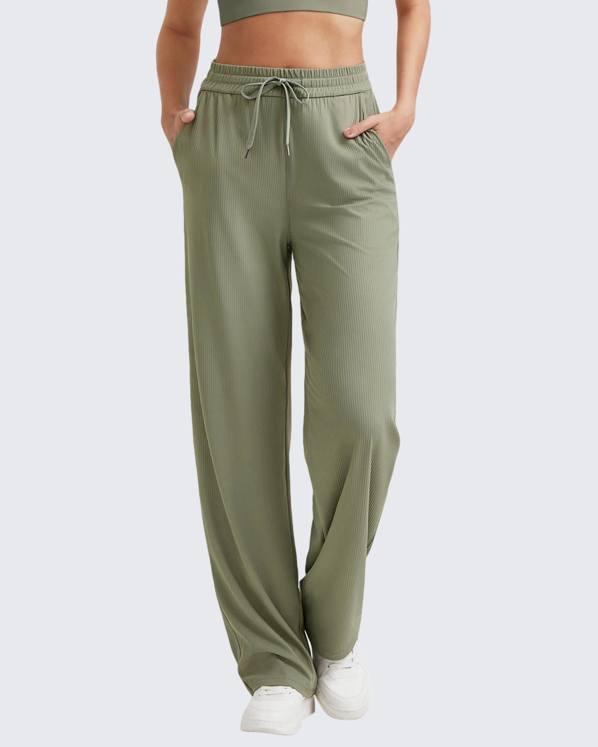 G4Free - Ribbed High-Rise Drawstring Casual Pants -GF24J301AA-S