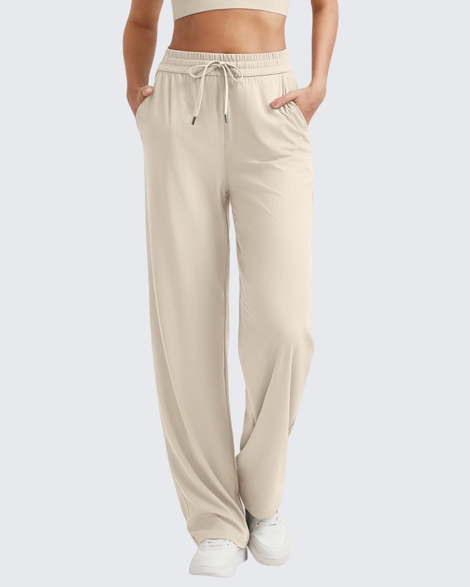 G4Free - Ribbed High-Rise Drawstring Casual Pants -GF24J301DA-S