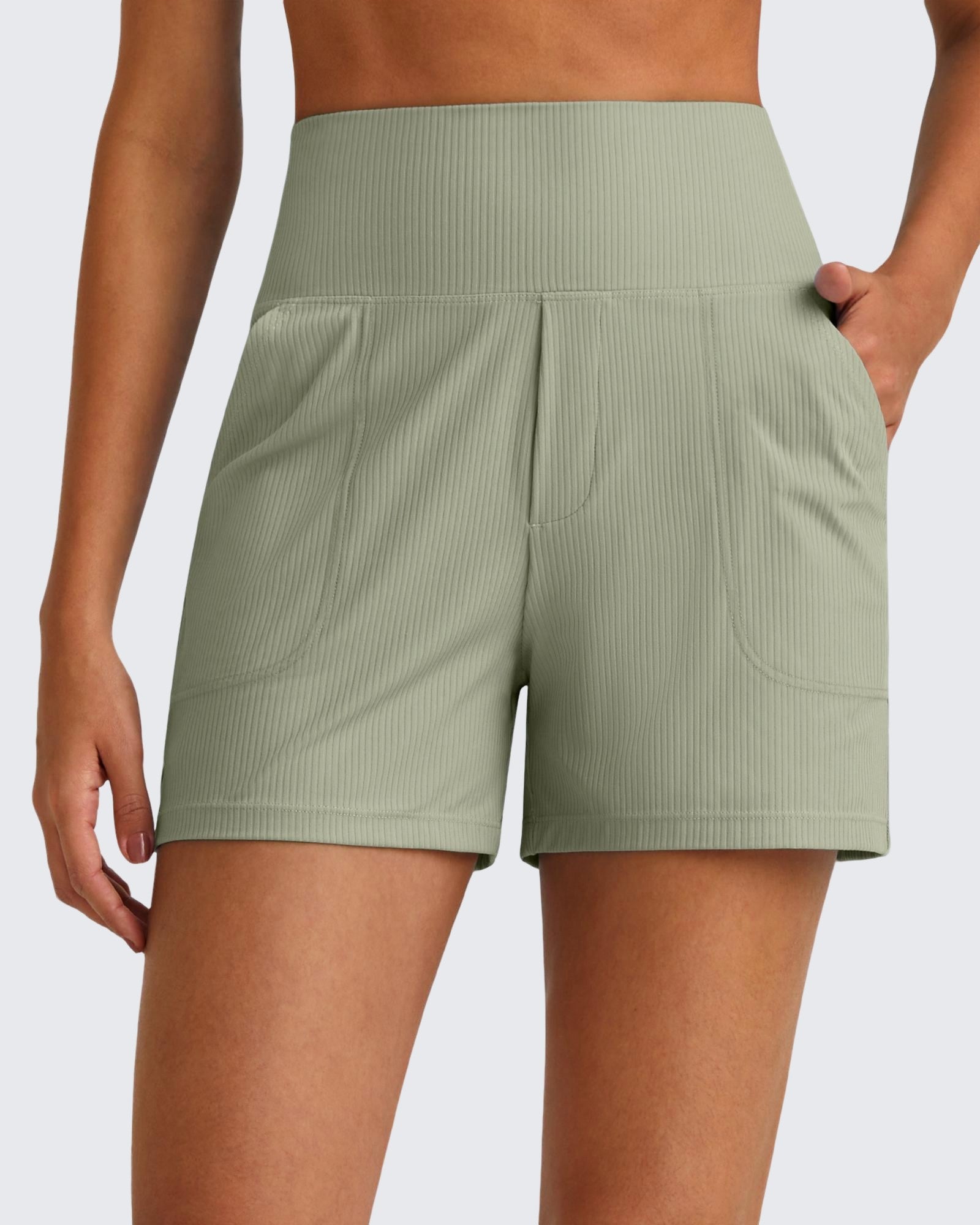 G4Free - Ribbed High-Rise Dressy Casual Shorts -GF25E304AA-S