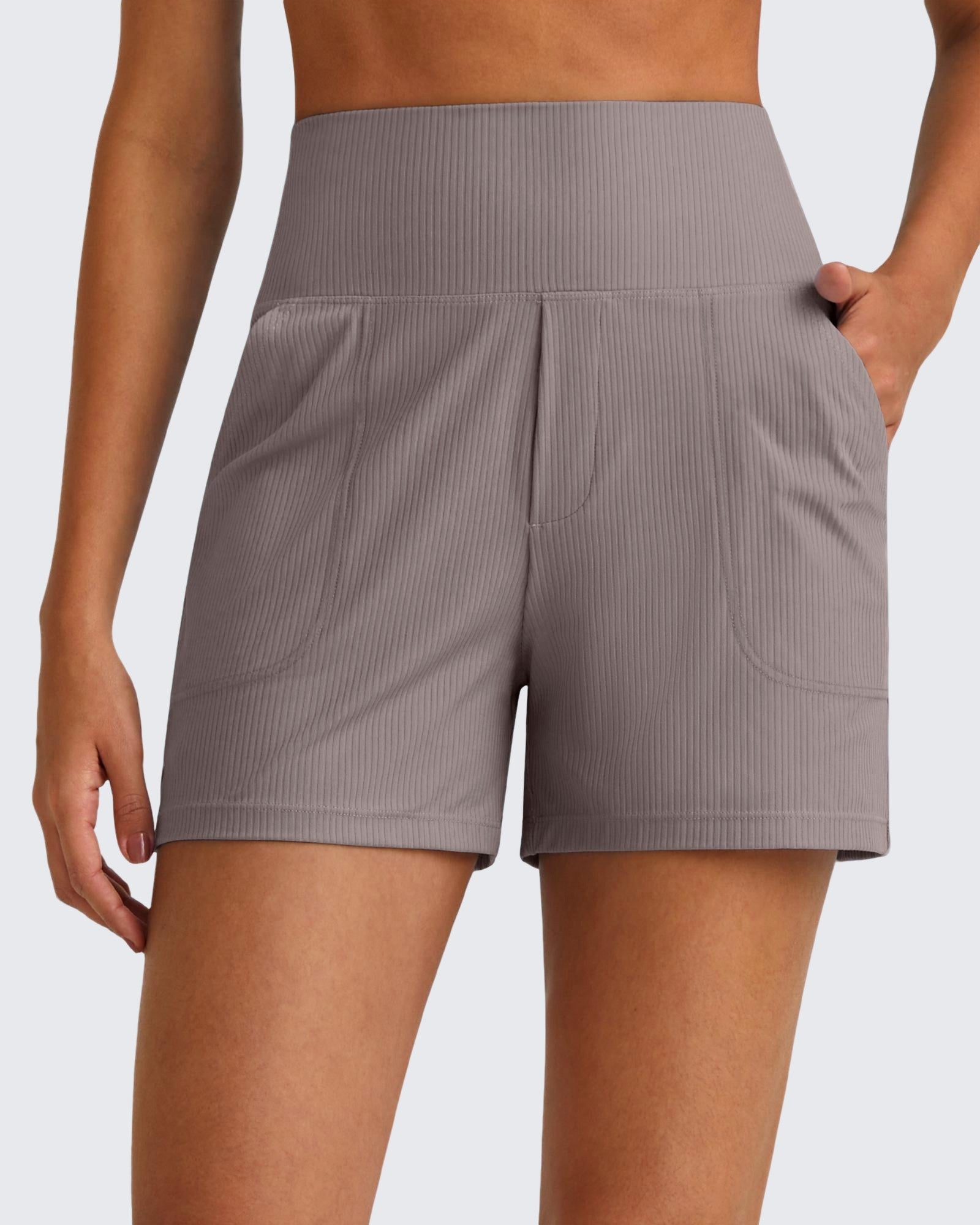 G4Free - Ribbed High-Rise Dressy Casual Shorts -GF25E304AA-S