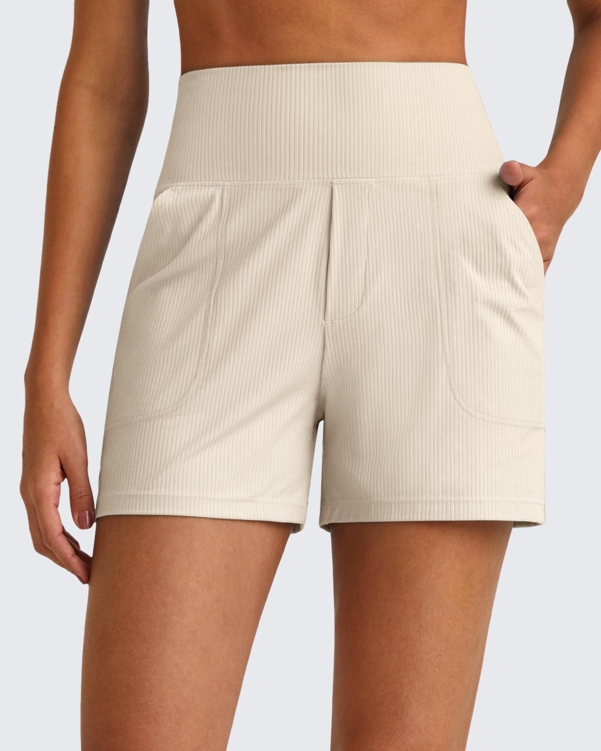 G4Free - Ribbed High-Rise Dressy Casual Shorts -GF25E304AA-S