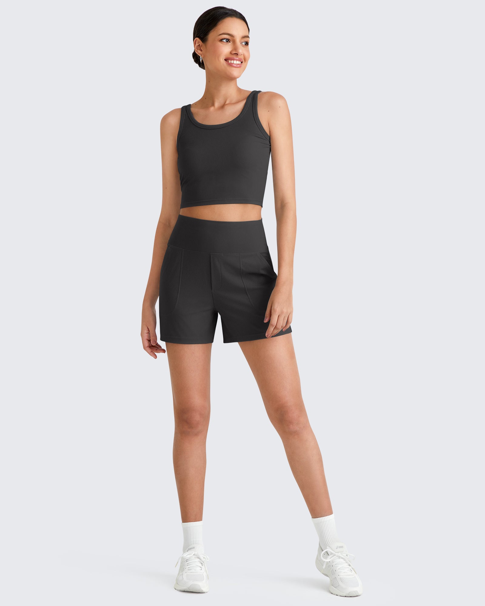 G4Free - Ribbed High-Rise Dressy Casual Shorts -GF25E304AA-S