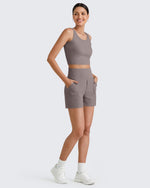 G4Free - Ribbed High-Rise Dressy Casual Shorts -GF25E304AA-S