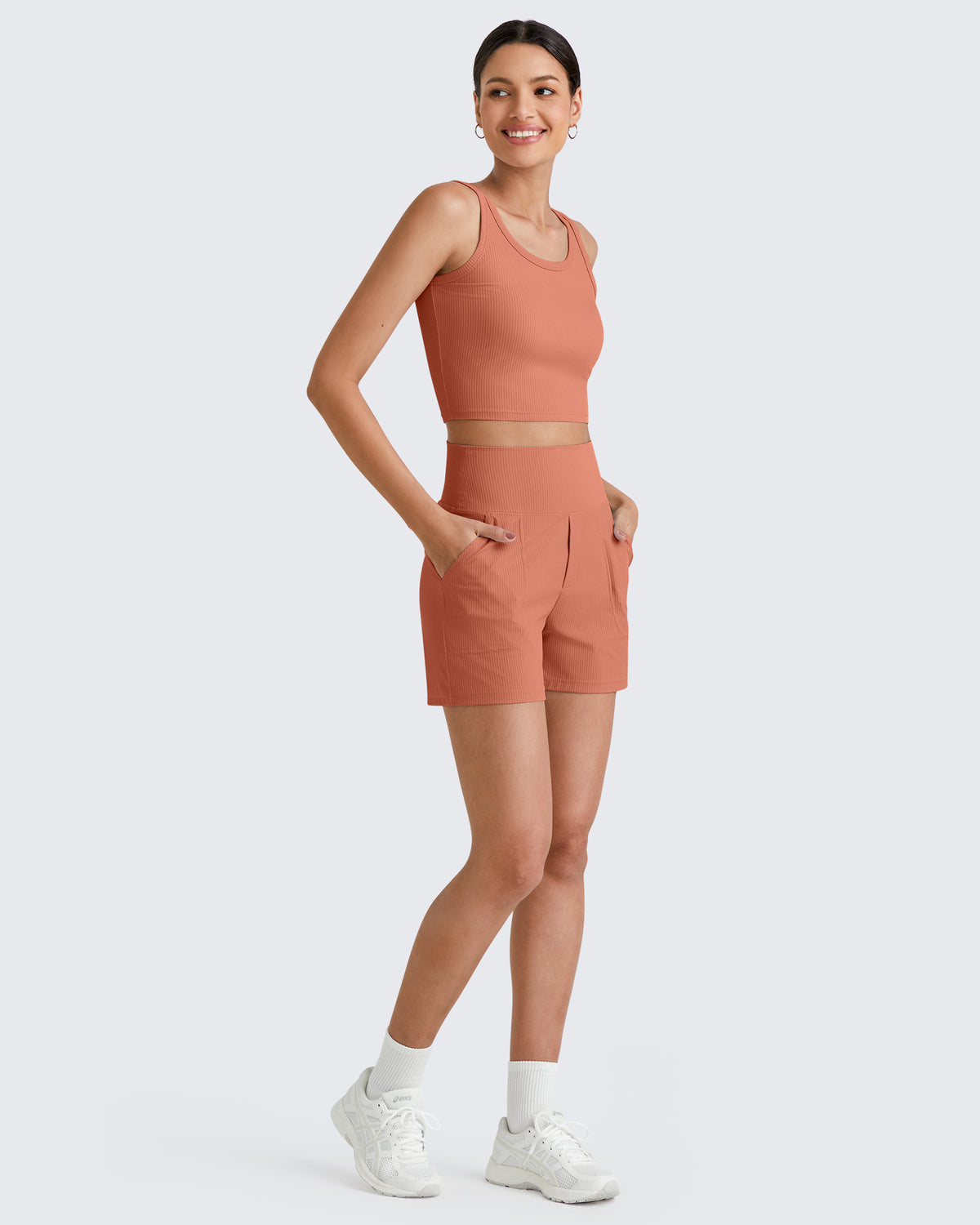 G4Free - Ribbed High-Rise Dressy Casual Shorts -GF25E304AA-S